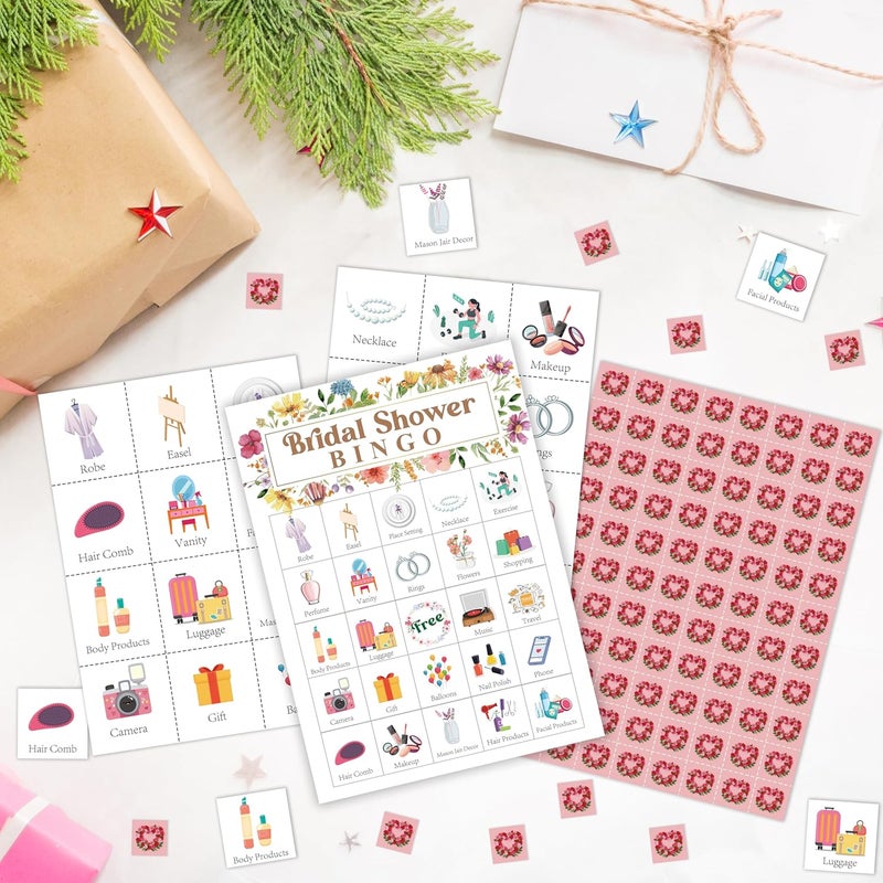Mueddur Bridal Shower Bingo Card, Wedding Shower Bingo Game for Adults Large Group Family Friends, Wildflowers Themed Bachelorette Party Favors Supplies, Holiday Games for 24 Players -01 - Image 3